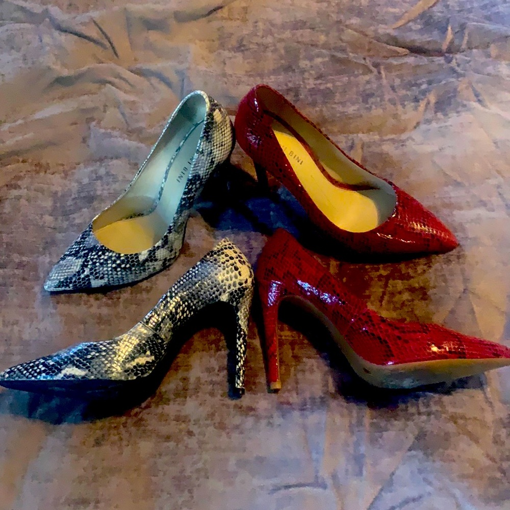 Snake skin heels two for one price.  Barely worn in excellent condition.